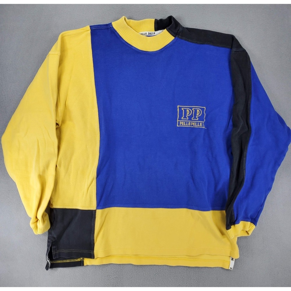 Vintage Pelle Pelle T Shirt Sz M Blue Colorblock Spellout Logo Street Hip Hop
